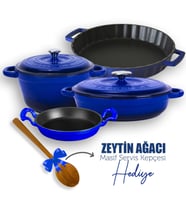 Lava Döküm 4X New Heritage Serisi Döküm Demir Tencere Tava Seti (Mavi)