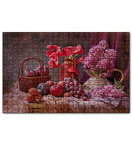 Cakapuzzle Vazolarda Sümbül Gelincikler Sepette Meyve Puzzle Yapboz MDF (Ahşap) (500 Parça)