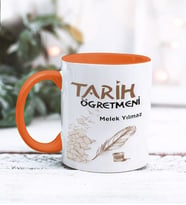 Tarih Öğretmeni Tasarımlı Kişiye Özel Kupa Bardak (Turuncu)
