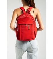 Saten Kumaş Kadın Sırt Çantası 38*28 Cm Yağmur İtici Kumaş Mega Bag Günlük Kullanıma Uygun (Kırmızı)