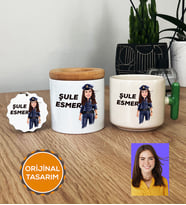 Kişiye Özel Karikatürlü Polis Hediye Seti T Kupa, Kalemlik, Anahtarlık Kadın Polise Polisler Günü Hediyesi (Yeşil)