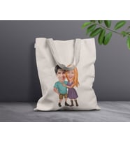 BK Gift Kişiye Özel Sevgililer Karikatürlü Kanvas Bez Çanta, Baskılı Omuz Çantası, Alışveriş Çantası, Plaj Çantası, Sevgiliye Hediye (Model 14)