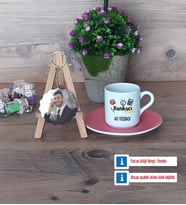 Bankacı Türk Kahvesi Fincanı Ahşap Altlıklı ve Fotoğraflı Ahşap Anahtarlık Hediye (Model 6)
