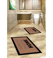 EVDEYA Baskılı Yıkanabilir Home Yazılı İkili Banyo Halısı Paspas Klozet Takımı, KLOZET-13-BEYAZ, (Kahverengi)