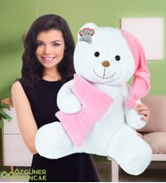 Özgüner Yastikli Uyku Arkadasi 80cm Pelus Ayıcık (Pembe)