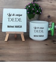 İyi Ki Varsın Dede Hediye Seti Kupa Bardak T Kulplu ve Dekoratif Taş Dedeye Doğum Günü Hediyesi (Model 8)