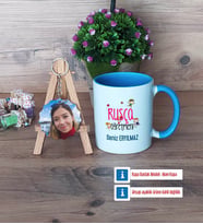 Rusça Öğretmeni Kupa Bardak Beyaz ve Fotoğraflı Ahşap Anahtarlık Hediye (Model 4)