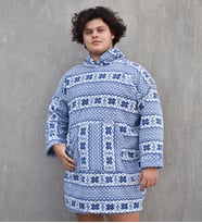 Welsoft Peluş Polar Giyilebilir Battaniye Pijama (Mavi - Beyaz) (MAVI-BEYAZ)