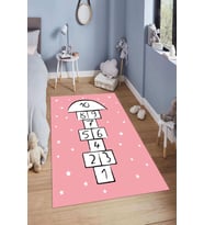 Dijital Baskılı Kaymaz Taban Yıkanabilir Kolay Temizlenir Modern Çocuk Odası Halısı NDÇ-HT-841 (Pembe)