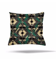 Çiçek Ağaç Kilim Etnik Desen Gizli Fermuarlı Yastık Kılıfı Kırlent Kılıfı Koltuk Yastık Kılıfı  (Yeşil-Bej)
