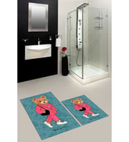 EVDEYA Dijital Baskılı Yıkanabilir Ayıcık Desenli İkili Banyo Halısı Paspas Klozet Takımı, KLOZET-34-GRİ, (Mavi)