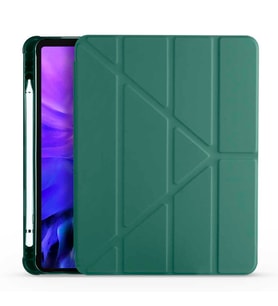 Apple iPad Pro 12.9 4. Nesil 2020 Kılıf Kalem Bölmeli Trifolding Case A2229 A206 (Koyu Yeşil)