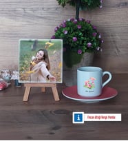 Flamingo Fotoğraflı Dekoratif Taş, Ahşap Altlıklı Türk Kahvesi Fincanı HediyeArkadaşa Doğum Günü Hediyesi (Model 6)