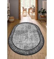 Dijital Baskılı Kaymaz Taban Yıkanabilir Oval Salon Halısı Mutfak Halısı Yolluk NDO-HT-238 (Gri)