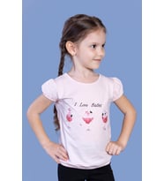 Toontoy Kız Çocuk Lastikli Büzgü Detaylı Baskılı Tişört (Pudra)
