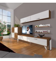 Decoraktiv Eko 6y Slm Std Retro Tv Ünitesi Tv Sehpası (Beyaz - Kahverengi)