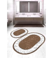 Dijital Baskılı Kaymaz Taban Yıkanabilir Oval 2'li Klozet Takımı Banyo Paspası NOKZ-HT-656 (Kahverengi)