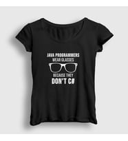 Presmono Kadın Beyaz Glasses Developer Yazılımcı T-Shirt 333993tt (Siyah)