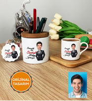 Kişiye Özel Karikatürlü Kolay Yetişmiyor Hediye Seti Türk Kahvesi Fincanı, Kalemlik, Anahtarlık Erkek Sevgiliye Abiye Babaya Doğum Günü Hediyesi (Ahşap)