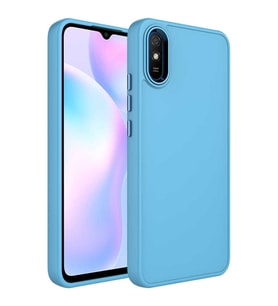 Xiaomi Redmi 9A Kılıf Metal Çerçeve Lansman Silikon Kapak (Mavi)