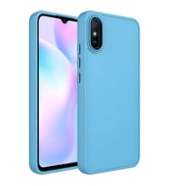 Xiaomi Redmi 9A Kılıf Metal Çerçeve Lansman Silikon Kapak (Mavi)