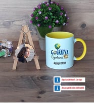 Coğrafya Öğretmeni Kupa Bardak Beyaz ve Fotoğraflı Ahşap Anahtarlık Hediye Öğretmenler Günü Hediyesi (Model 7)