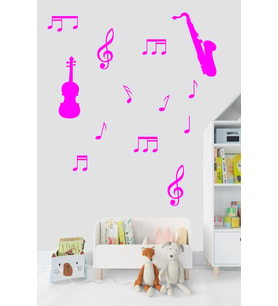Müzik ve Notalar Dekortaif Duvar Sticker (Pembe)