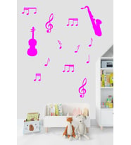 Müzik ve Notalar Dekortaif Duvar Sticker (Pembe)