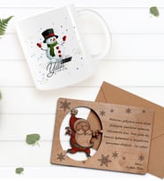BK Gift Kişiye Özel Mutlu Yıllar Kupa Bardak ve Retro Ahşap Yılbaşı Tebrik Kartı Hediye Seti-2 (Turuncu)
