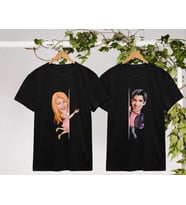 BK Gift Kişiye Özel Sevgililer Karikatürlü İkili Siyah T-shirt Seti, Sevgililer Hediye, Çift Hediyesi, Yıl Dönümü Hediyesi, Kişiye Özel Tişört (Model 4)
