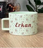 Kişiye Özel Tatlı Ayıcık Desenli Hediye Pastel Fincan Arkadaşa Hediye (Yeşil)