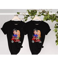 BK Gift Kişiye Özel Sevgililer Karikatürlü İkili Siyah T-shirt Seti, Sevgililer Hediye, Çift Hediyesi, Yıl Dönümü Hediyesi, Kişiye Özel Tişört (Model 15)
