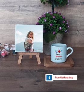 Fransızca Öğretmeni Fotoğraflı Dekoratif Taş, Ahşap Altlıklı Türk Kahvesi Fincanı Hediye Öğretmenler Günü Hediyesi (Model 1)