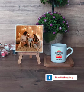 Babalar Günü Hediyesi Fotoğraflı Dekoratif Taş, Ahşap Altlıklı Türk Kahvesi Fincanı HediyeBabaya Hediye (Model 1)