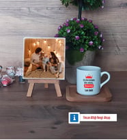Babalar Günü Hediyesi Fotoğraflı Dekoratif Taş, Ahşap Altlıklı Türk Kahvesi Fincanı HediyeBabaya Hediye (Model 1)