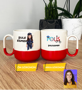 Kişiye Özel Karikatürlü Polis Hediye Pro Kupa Bardak Kadın Polise Polisler Günü Hediyesi (Kırmızı)