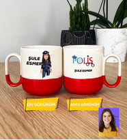 Kişiye Özel Karikatürlü Polis Hediye Pro Kupa Bardak Kadın Polise Polisler Günü Hediyesi (Kırmızı)