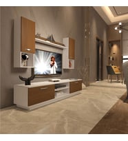 Decoraktiv Eko 5DAB Slm Dvd Tv Ünitesi Tv Sehpası - Parlak Beyaz (Beyaz - Ceviz)