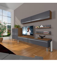 Decoraktiv Eko 6y Mdf Std Krom Ayaklı Tv Ünitesi Tv Sehpası (Antrasit - Ceviz)