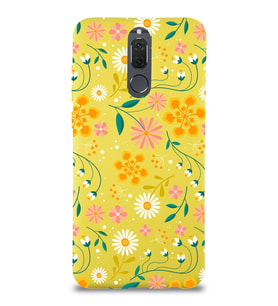 Huawei Mate 10 Lite Uyumlu Lansman Kılıf Çiçek Tasarımlı İçi Kadife  Kapak (Sarı)