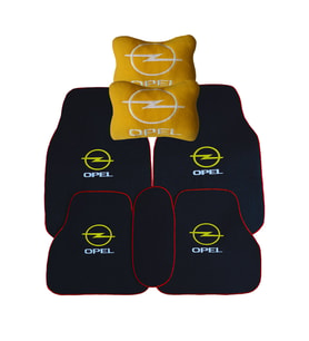 Opel uyumlu Kırmızı Kenarlı Siyah Oto Halı Paspas  Opel Araç Seyahat Oto Boyun Yastığı (Siyah-Sarı)