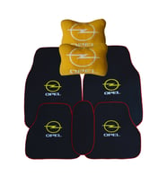 Opel uyumlu Kırmızı Kenarlı Siyah Oto Halı Paspas  Opel Araç Seyahat Oto Boyun Yastığı (Siyah-Sarı)