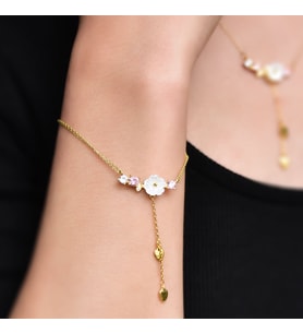 Lilyum Çiçeği Mor Taşlı Kadın Gümüş Set (Gold)