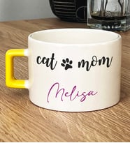 Kişiye Özel Cat Mom Hediye Lüks Fincan Kedi Annesi -2- (Sarı)