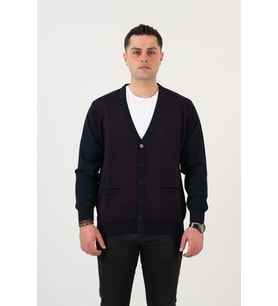 WOOLEN WORLD DÜĞMELİ ÇİFT CEPLİ NOKTA DESENLİ ERKEK TRİKO HIRKA (Bordo)