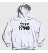 Presmono Unisex Gri Cute But Psycho Kapüşonlu Sweatshirt 397681tt (Beyaz)