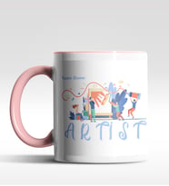 Kişiye Özel Artist Tasarımlı Siyah Kupa (Beyaz-Pembe)