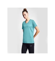 Lescon 24S-2208-24B Kadın V Yaka Kısa Kollu T-shirt - Beyaz (Yeşil)