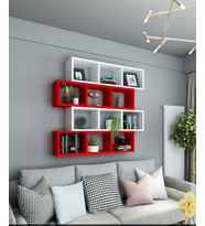 Kitaplık Modern Duvar Rafı Salon Yatay 4 Lü Takım Sarı Beyaz (Kırmızı-Beyaz)