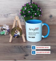 Sevgiliye Hediye Kupa Bardak Beyaz ve Fotoğraflı Ahşap Anahtarlık Hediye (Model 4)